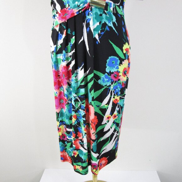 Ellen Tracy Womens Bright Multi-Color Floral Faux Wrap Sheath Dress Size 10 - Picture 3 of 11
